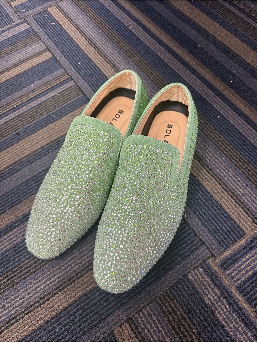 Bolaro Green Crystal-Studded Men’s Slip-On Loafers